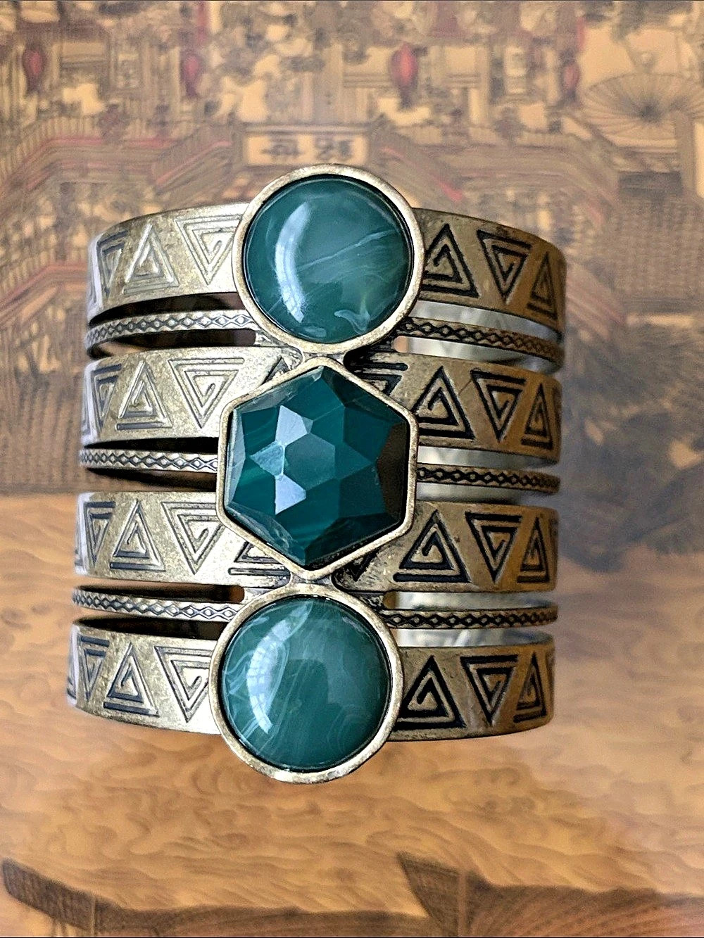 Geometric Blue Stone Cuff Bracelet Like New